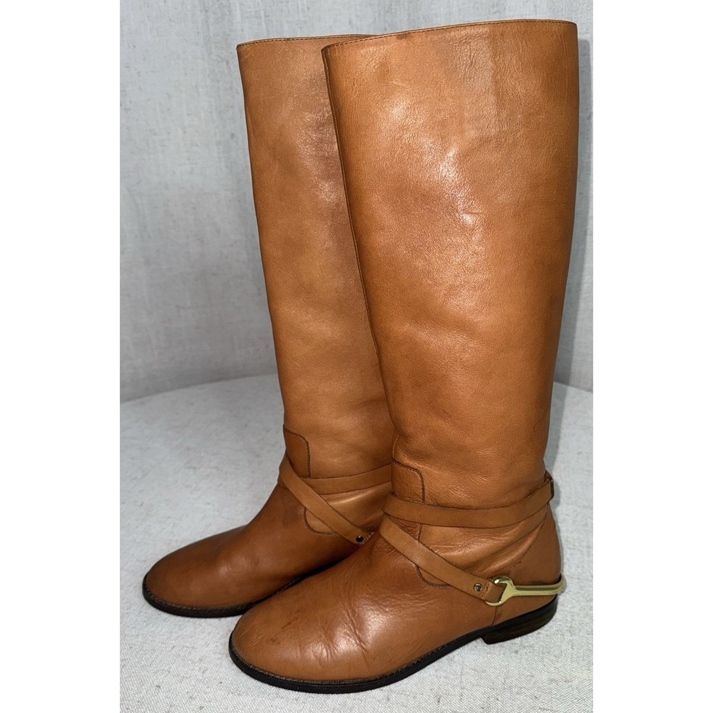 Ralph Lauren Women's Jenny‎ Tan Leather Riding Boots w Brass Stirrup Sz 6.5